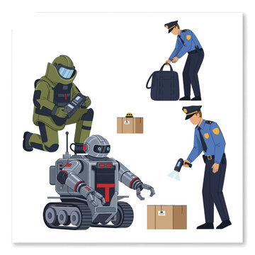 Police officers and bomb disposal squad characters set.