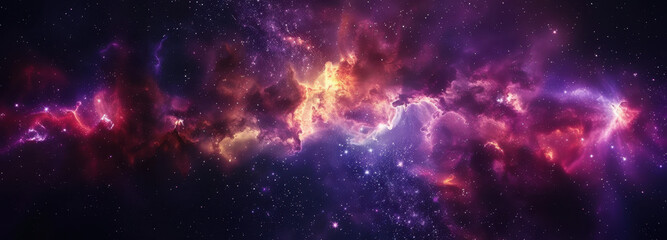 Fototapeta premium Celestial Tapestry: An awe-inspiring expanse of the cosmos unfolds, its canvas adorned with swirling nebulae and incandescent galaxies, offering a glimpse into the infinite.