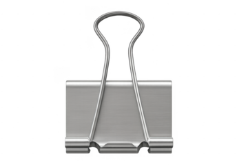 Binder clip holding office paper on transparent background