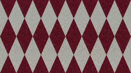 Burgundy red glitter and light silver gray argyle  pattern background. Festive  seamless  rhombus pattern. 