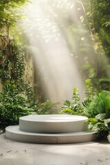 Metallic Chrome Podium with Futuristic Blue Background