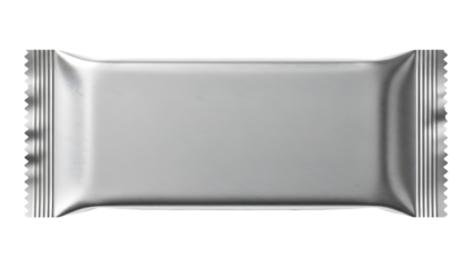 Blank silver foil wrapper mockup isolated on black background for product branding