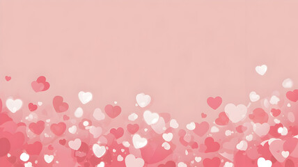 Falling red and white hearts on a soft pink background for valentine s day