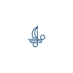 Scissors shaped sailboat logo on white background.