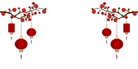 background chinese new year banner vector cherry blossom branch with lantern © hollaDy