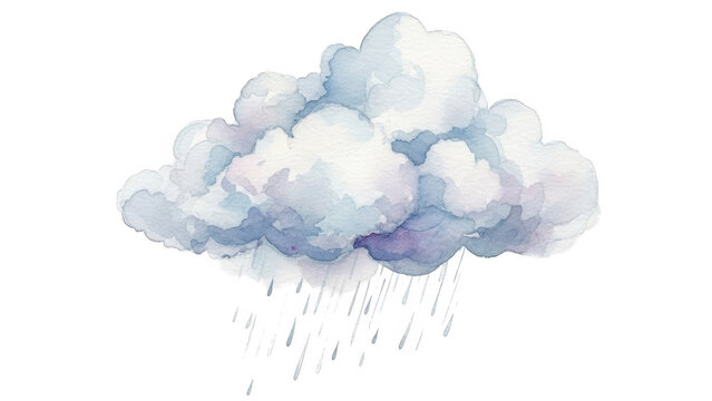 Watercolor Rain Cloud with Falling Raindrops weather storm