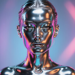 A steel matalic paint on a women face 