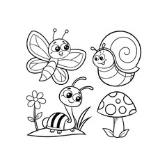 snail and butterflyBranch country butterfly leaf watering nest caterpillar set vector icon snail tree