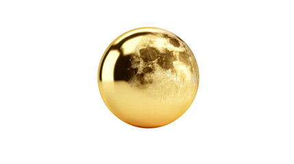 Golden moon sphere, shiny metallic orb with lunar surface texture, isolated on transparency background, surreal celestial object, futuristic and elegant, evokes wonder and curiosity