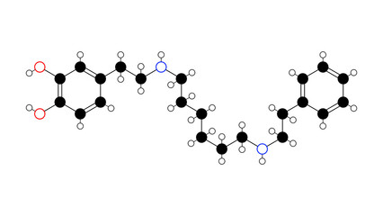 Naklejka premium dopexamine molecule, structural chemical formula, ball-and-stick model, isolated image dopaminergic agonist