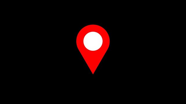 Animated location pin icon dropping onto a spot. Dynamic map marker placement motion graphic reveal.