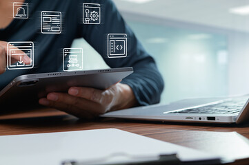 Modern Browser Interface with Digital Icons Displayed on Tablet