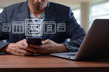 Businessman Using Smartphone with Modern Browser Interface Icons