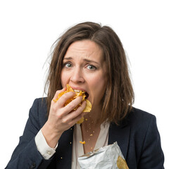 Stressed Woman Binge Eating Potato Chips