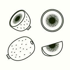 Minimal Line Art Kiwi Fruit Vector Bundle &ndash; Simple Outline Tropical Fruit Illustration Set for Organic Food, Nutrition, and Healthy Lifestyle Design