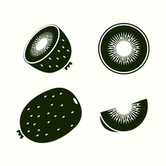 Solid One-Color Kiwi Fruit Vector Bundle &ndash; Simple Minimal Icon-Style Tropical Fruit Illustration Set for Food, Organic Market, and Modern Design