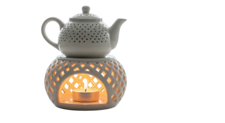 White Ceramic Teapot Warmer with Candle and Tea Light graphic design
