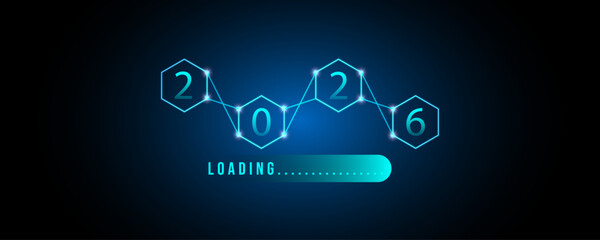2026 Loading Progress Futuristic Neon Design for technology themes, New Year concepts, future innovation, digital transformation, and countdown graphics.