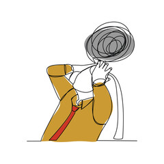 Continuous single line sketch drawing of business man in depression, stressed, and despair. One line art vector illustration editable stroke