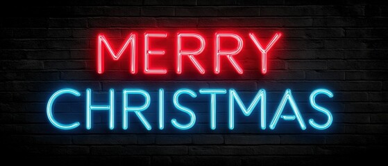 A vibrant neon sign displaying 'Merry Christmas' in festive colors, perfect for capturing the holiday spirit and celebrations.