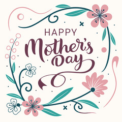 Obraz premium Happy Mother's Day Floral Greeting Card with Elegant Wreath