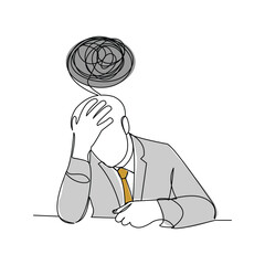 Continuous single line sketch drawing of business man in depression, stressed, and despair. One line art vector illustration editable stroke