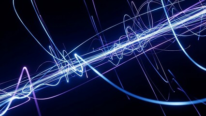 Abstract blue light trails streaking through darkness representing energy flow and digital connectivity