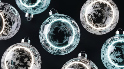 Artistic Black Background with Transparent Christmas Baubles