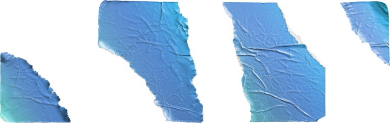 Torn Blue Gradient Stickers Set of Four Pieces isolated on transparent background