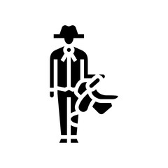cowboy gripping a saddle glyph icon vector illustration