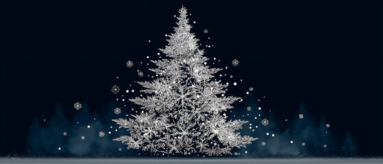 Silver Snowflake Christmas Tree on Dark Background
