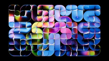 Abstract geometric background with multicolored neon tubes. Digital 3D illustration