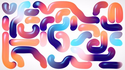 abstract multicolored geometric tube shapes isolated on white background, simple horizontal wallpaper. Digital 3d illustration