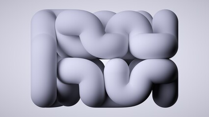 3d render, abstract background of volumetric maze, tangled chubby white tubes isolated on white