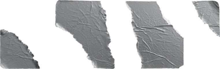 Torn Metallic Stickers Set of Four Pieces isolated on transparent background