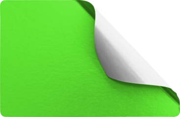 Diagonal Corner Peel Green Metallic Sticker Mockup isolated on transparent background