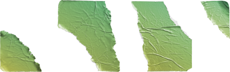 Torn Green Gradient Metallic Stickers Set of Four Pieces isolated on transparent background