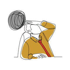 Continuous single line sketch drawing of business man in depression, stressed, and despair. One line art vector illustration editable stroke