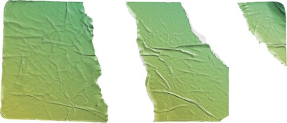 Torn and Folded Green Gradient Metallic Sticker Pieces isolated on transparent background