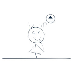 Minimalist Stick Figure Thinking About Home Line Art Illustration