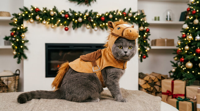a gray cat in a horse costume