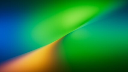 abstract holographic background. Soft neon gradient in green, blue and orange flows diagonally. Smooth blur with a dreamy glow. Digital illustration