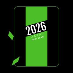 2026 Happy New Year Modern Typography Design on Black Background