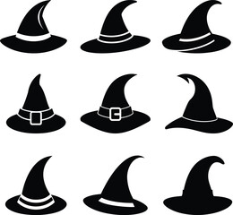 witch hat vector silhouette set art and illustration