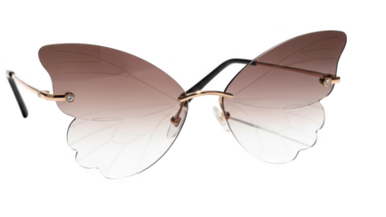 Rimless butterfly shaped sunglasses with rose gold accents and rhinestones eyewear