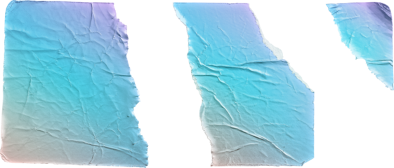 Torn and Folded Holographic Gradient Metallic Sticker Pieces isolated on transparent background