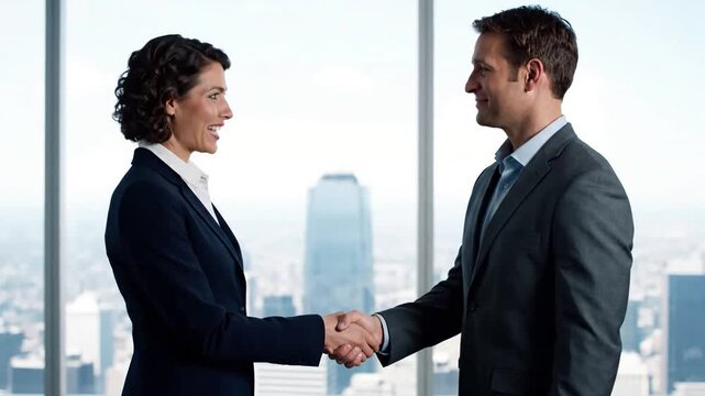 Business handshake in foggy forest with men shaking hands; prores encoded; effect business meeting style featuring trust, business,