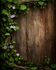 Potted Plants on Rustic Wood Background
