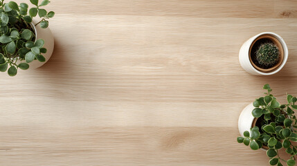 Potted Plants on Rustic Wood Background