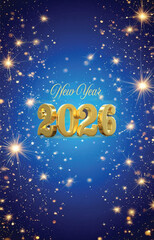 Golden and Blue New Year Celebration Background with Fireworks and Sparkles Vector